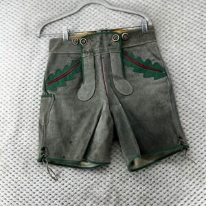 Stockrpoint Leather Lederhosen Shorts Oktoberfest Costume Lace Up Green 28 Waist